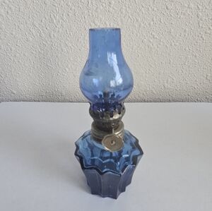 MIniature Cobalt Blue Oil Lamp w/Fluted Pattern